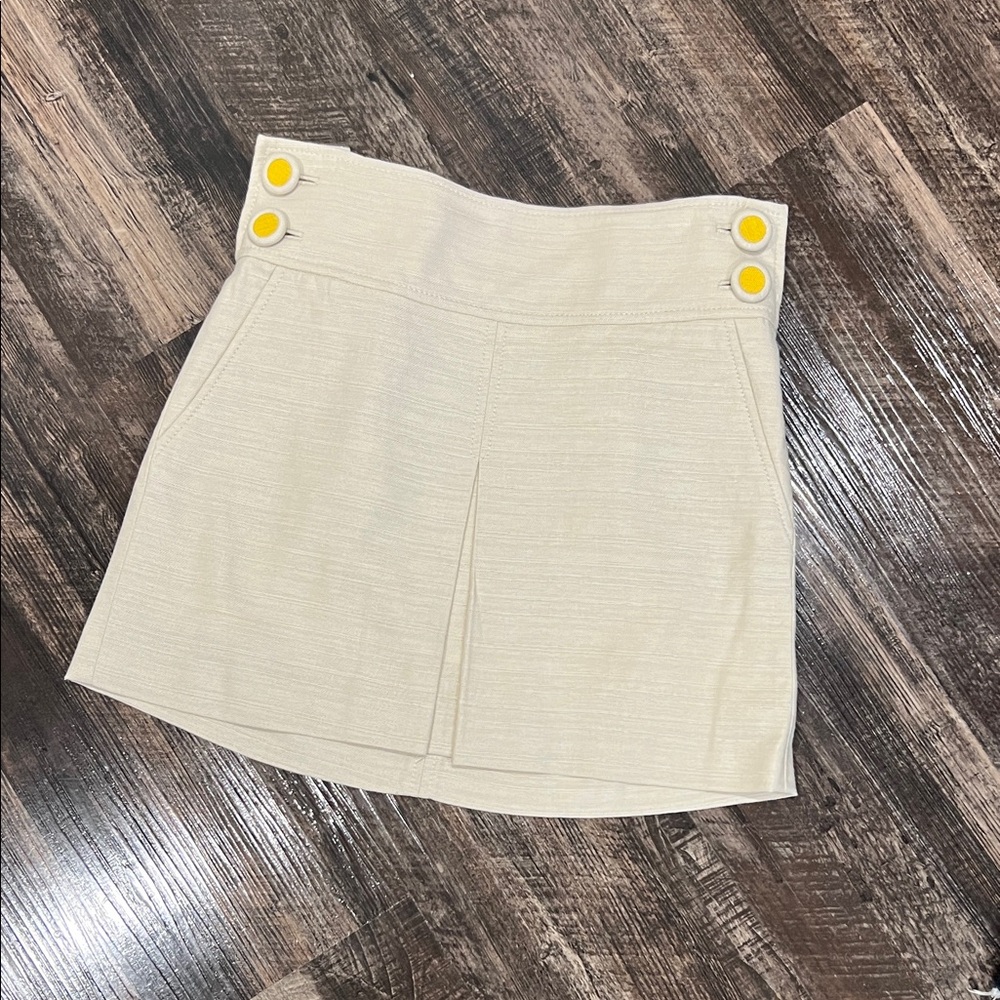 New J. Crew Cream Mini Skirt with Yellow Buttons